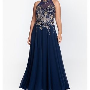 Betsy & Adam Plus Size Embroidered Halter Dress